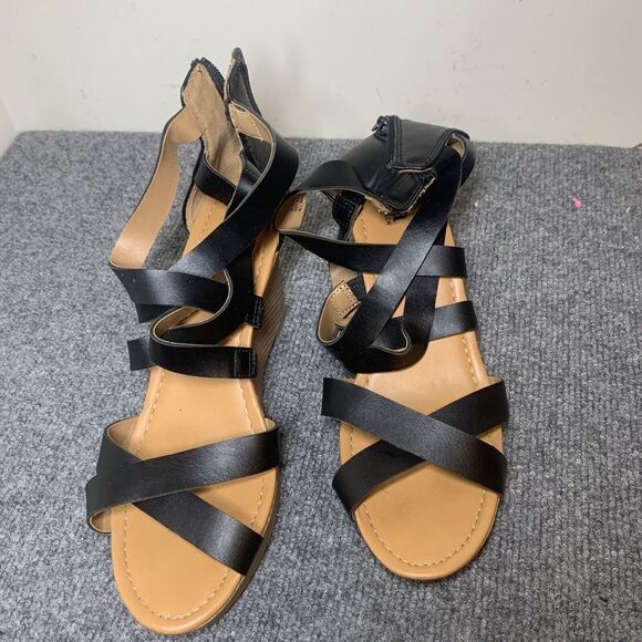 Anna Women’s Sandals Size 9.5 M Style 057–6059 Black Wedge - Picture 3 of 10